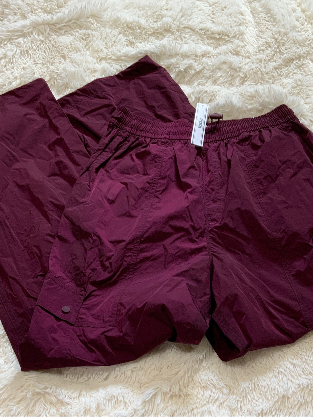 PINK VICTORIAS SECRET Lightweight Drawstring Pants in Deep Wine